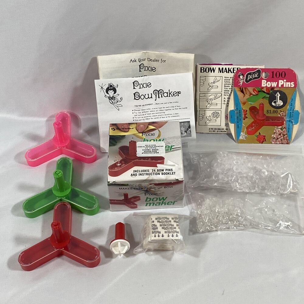 Vintage Lot of 3 Pixie Bow Maker with Pins & Instruction Holidays Bow Party